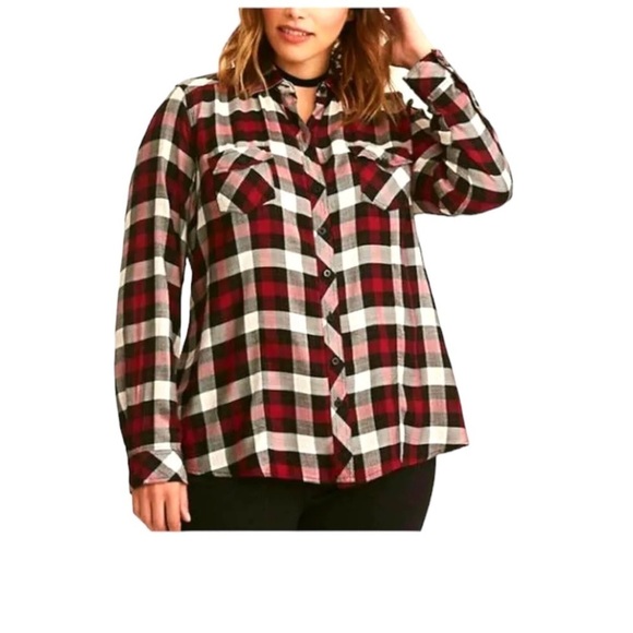 TORRID Premium Brand Super Soft Flannel in Red/Black/White Plaid Shirt Size 3X - Picture 1 of 7